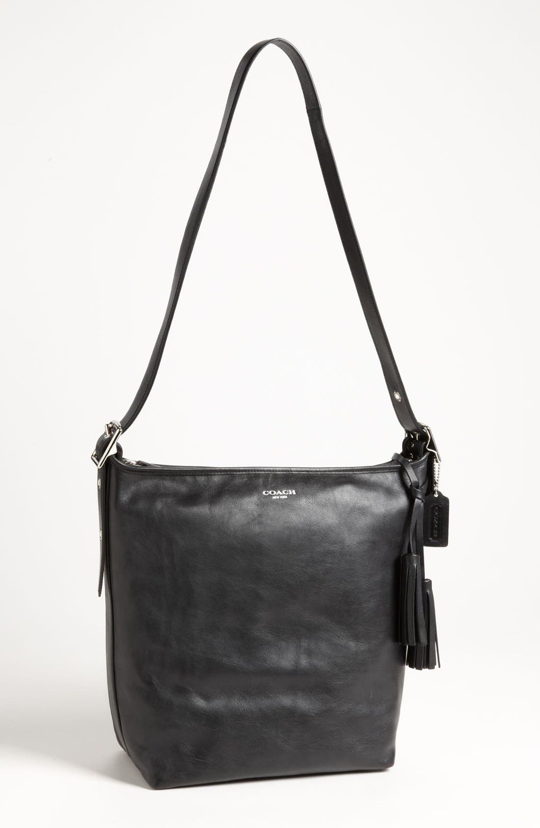 'Legacy - Duffle' Tasseled Leather Shoulder Bag, Main, color, BLACK