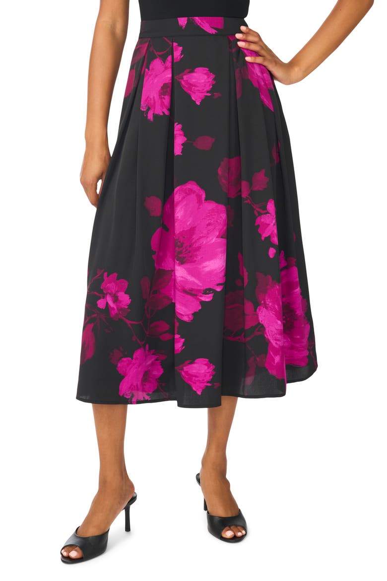 Double Pleated Midi Skirt, Main, color, RICH BLACK