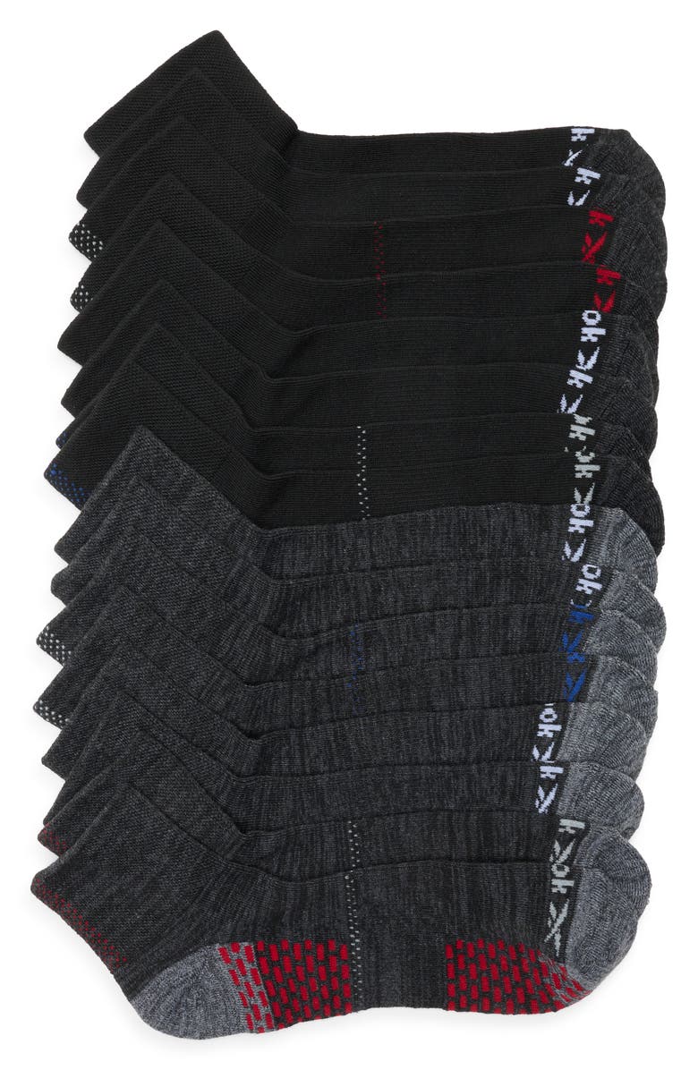 Reebok 8-Pack Assorted Terry Quarter Socks, Main, color, Black