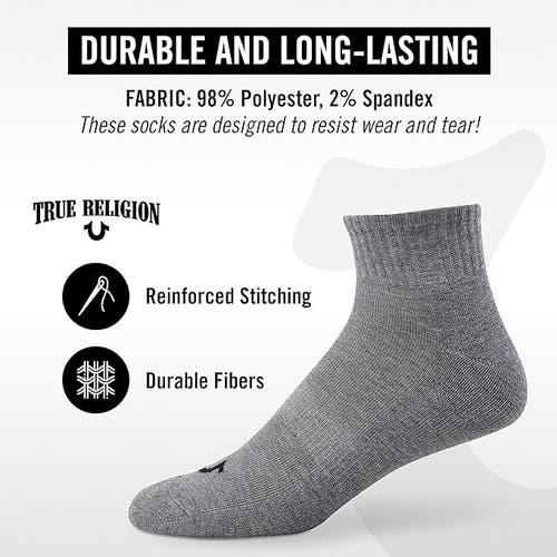 True Religion 12 Pairs Quarter Premium Athletic Ankle Socks In Multi