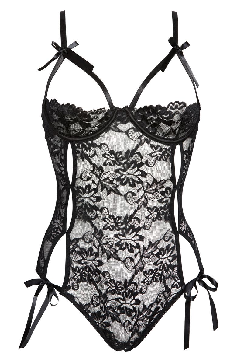Oh La La Cheri Zara Underwire Open Cup Open Gusset Lace Teddy, Alternate, color, Black