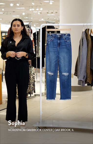 Ripped Frayed Hem Slim Straight Leg Jeans
