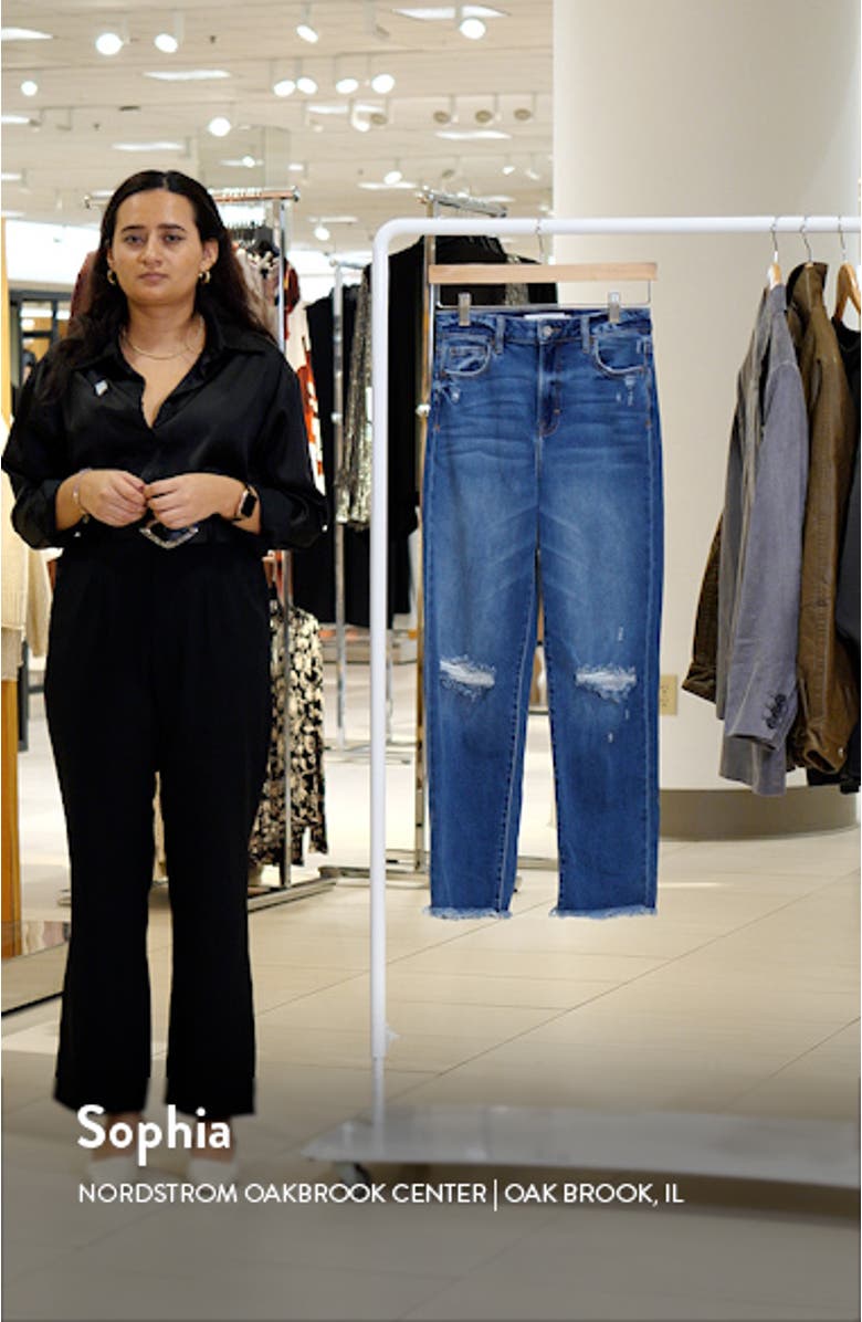 Ripped Frayed Hem Slim Straight Leg Jeans, sales video thumbnail