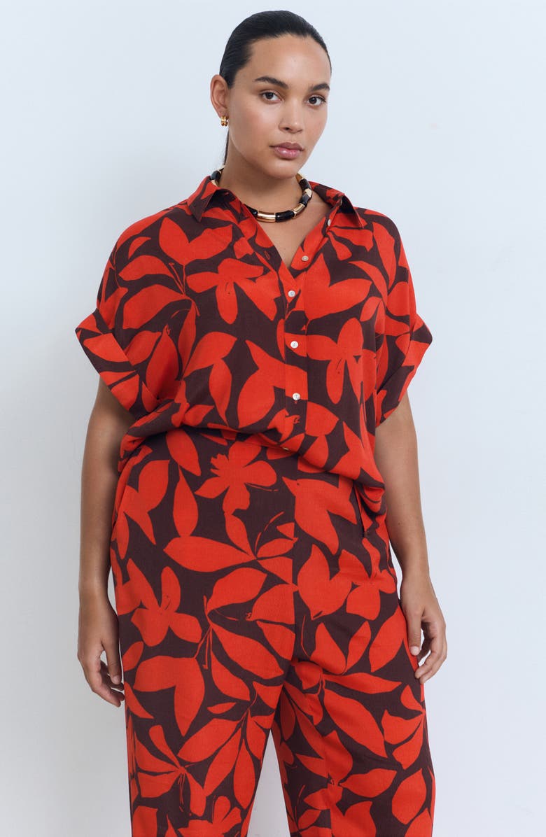 MANGO Flowy Print Straight Leg Pants, Alternate, color, Red