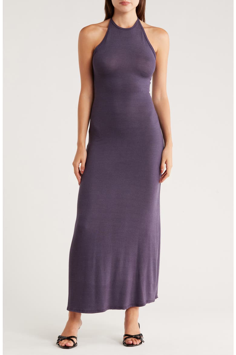 Fitted Maxi Halter Dress, Main, color, NAVY RIB