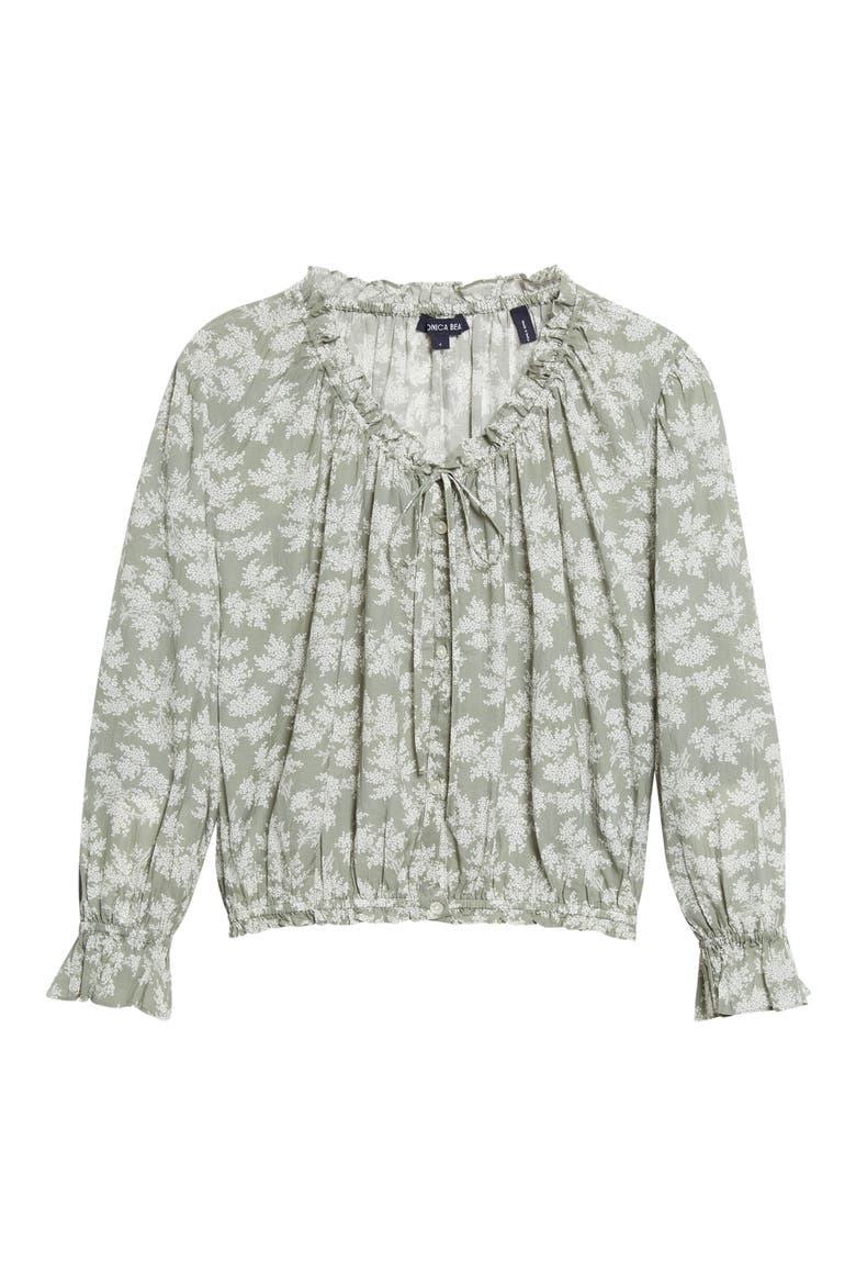 Williamsen Floral Button-Up Bubble Hem Top, Alternate, color, SAGE/ DOVE