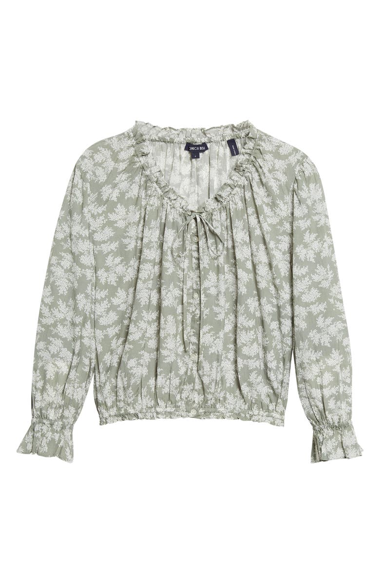 Veronica Beard Williamsen Floral Button-Up Bubble Hem Top, Alternate, color, Sage/ Dove