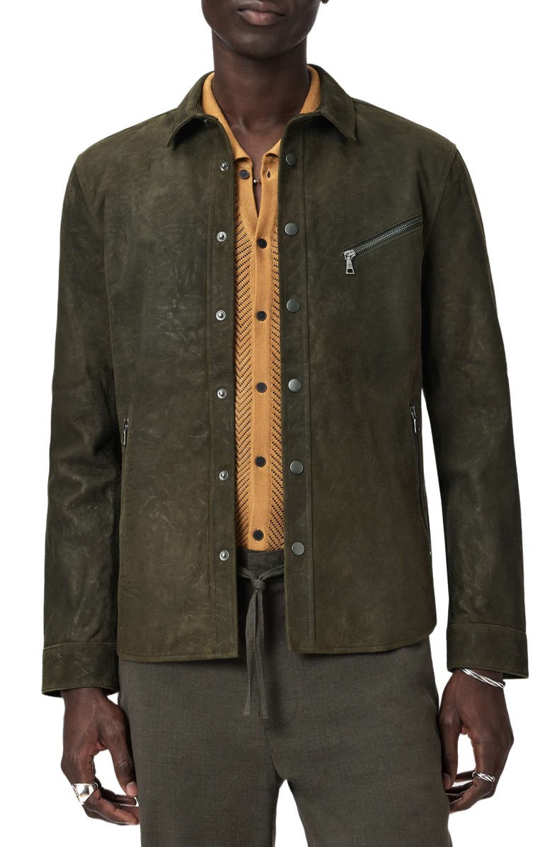 John Varvatos Kadd Suede Shirt Jacket, Main, color, Eucalyptus