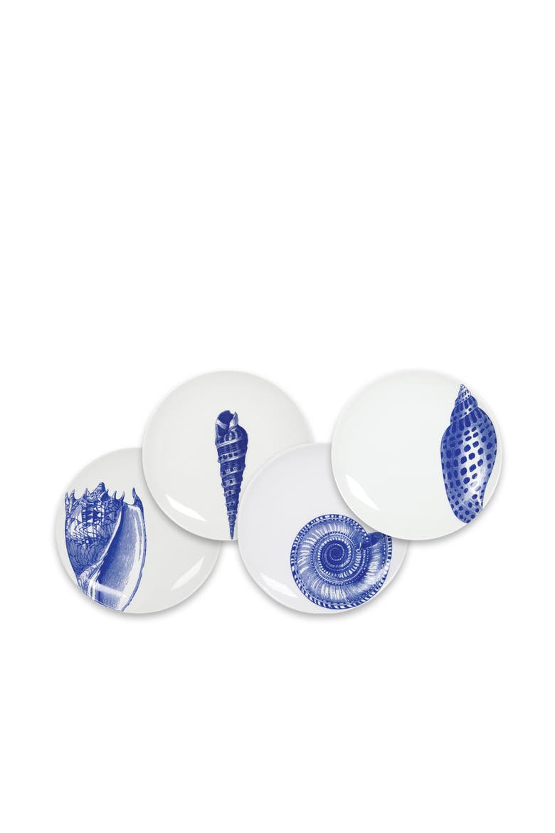Shells Small Plates, Mixed Set of 4 - Porcelain, Main, color, BLUE
