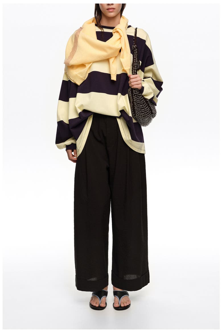 Textured Bell-Bottom Trousers, Alternate, color, BLACK
