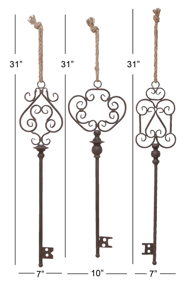 SONOMA SAGE HOME Black Metal Key Wall Decor with Rope Hanger - Set of 3, Alternate, color, 