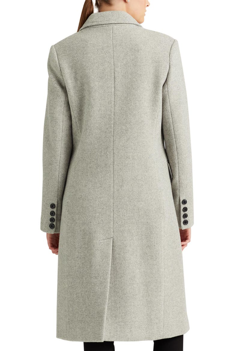 Herringbone Double Breasted Wool Blend Coat, Alternate, color, LT GREY HERRINGBONE