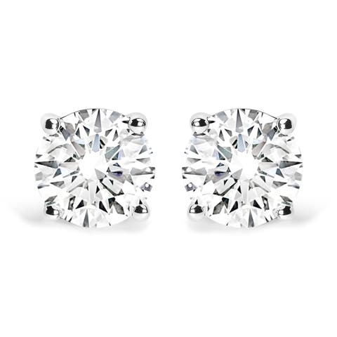 14K White Gold 2 3/4 Cttw Round Brilliant-Cut Lab Grown Diamond Classic 4-Prong Stud Earrings