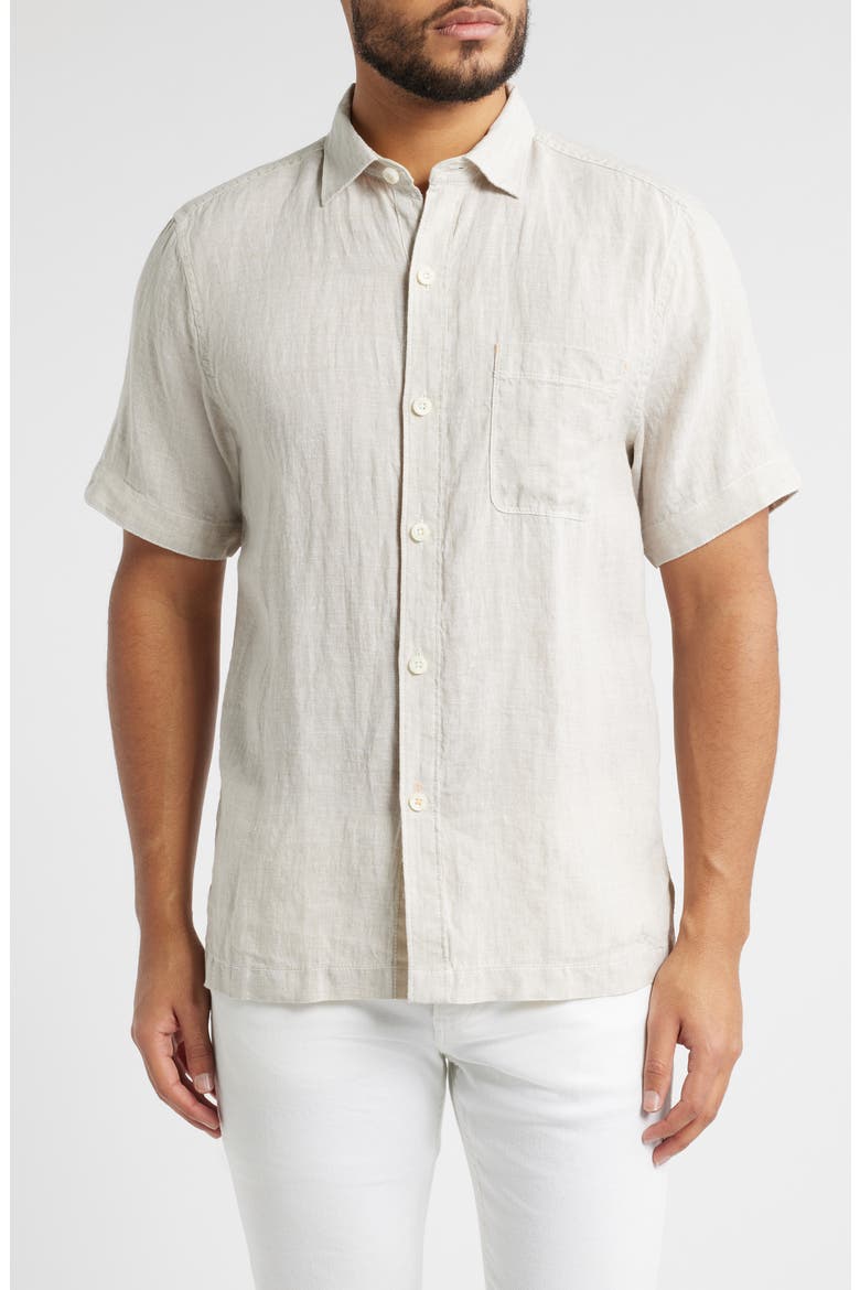 Paradise Breezer Short Sleeve Linen Button-Up Shirt, Main, color, NATURAL