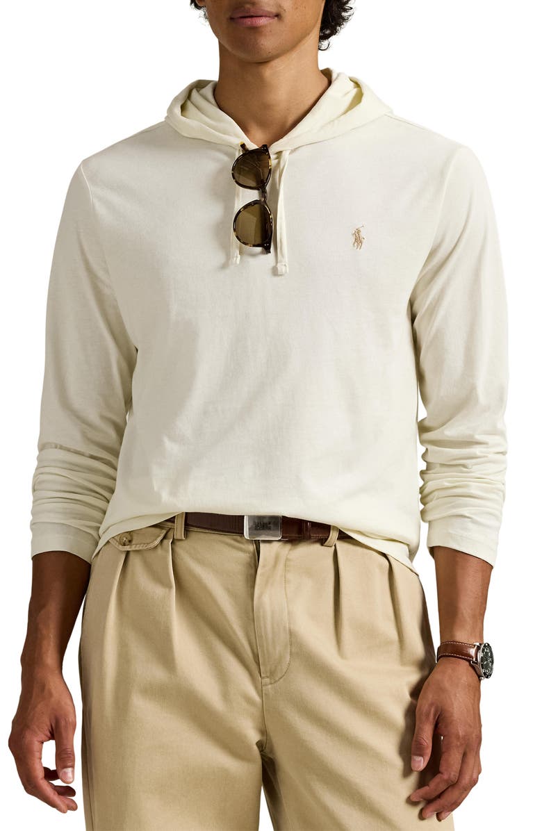 Polo Ralph Lauren Long Sleeve Cotton Jersey Hooded T-Shirt, Main, color, Parchment Cream