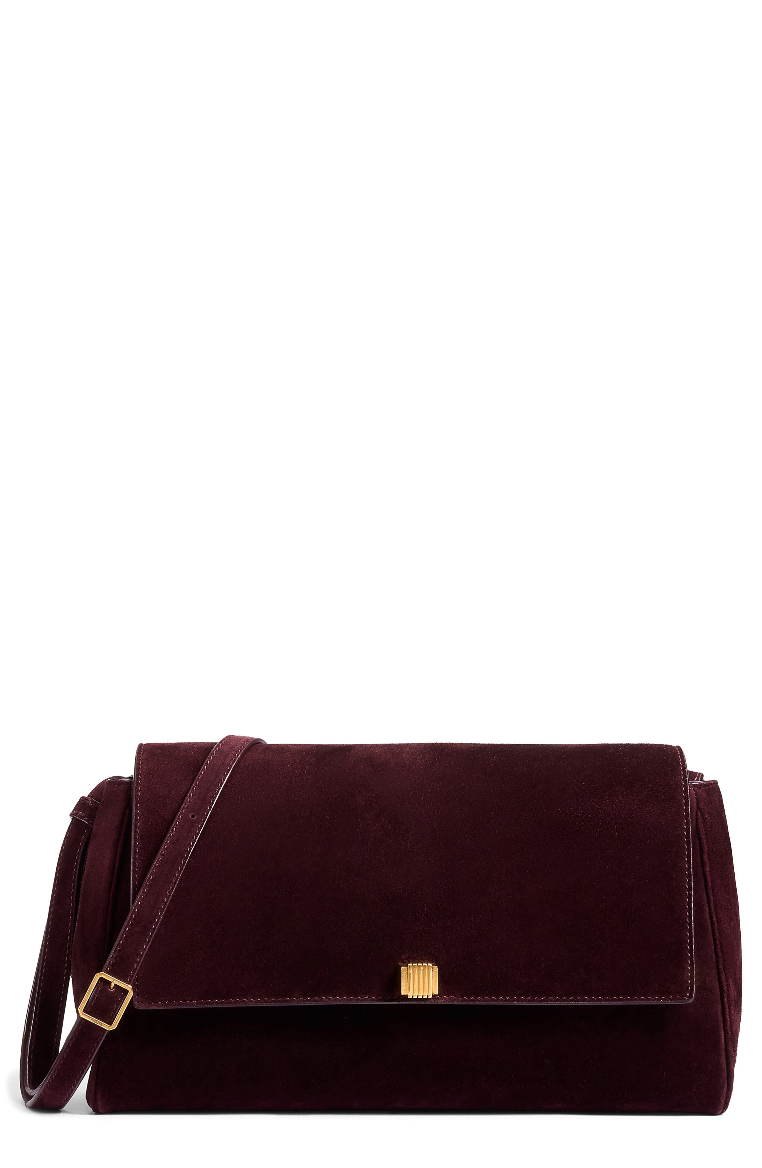 Khaite Audrey Suede Crossbody Bag, Main, color, Eggplant