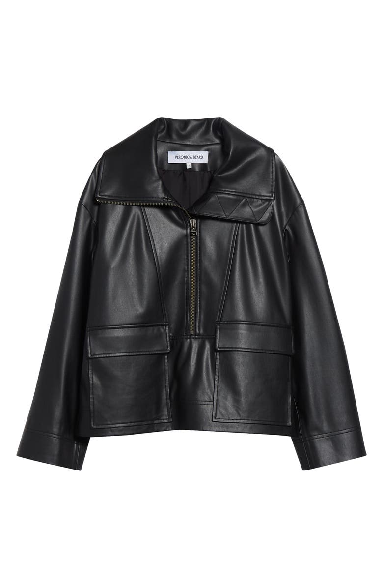 Veronica Beard Brian Faux Leather Popover Jacket, Alternate, color, Black