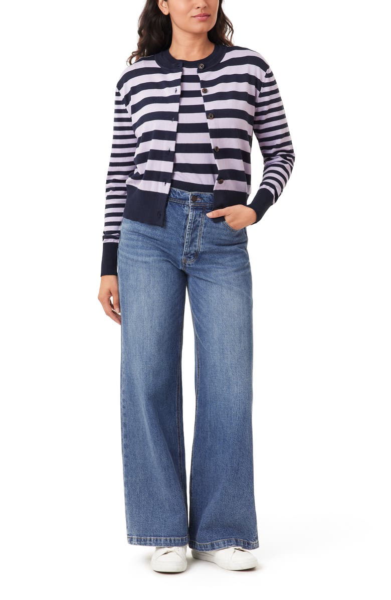 Scotch & Soda Stripe Cardigan, Alternate, color, Sky Captain/ Lavender Stripe