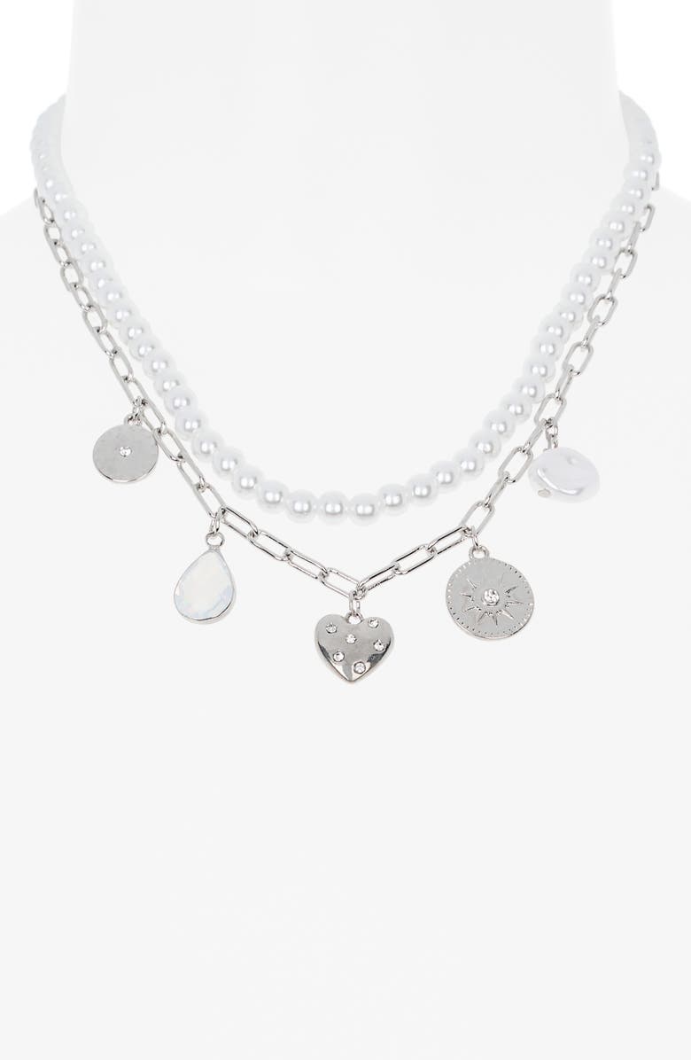 BP. Layered Chain Link Charm Necklace, Alternate, color, Rhodium Multi