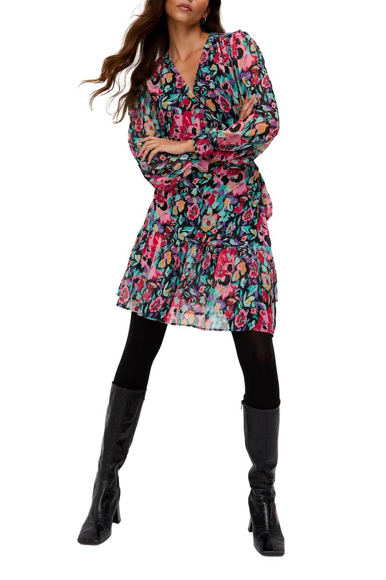 Flora Wraparound Floral Print Mini Dress, Main, color, Multi