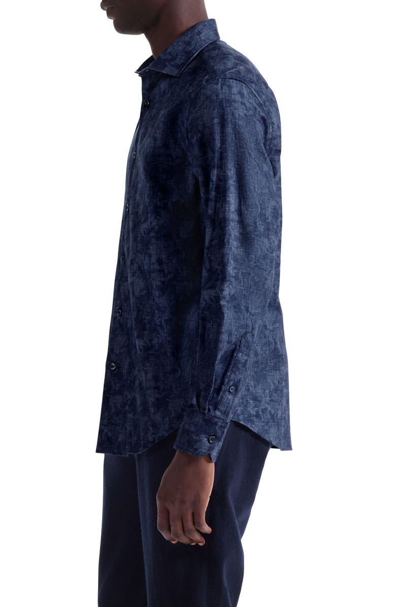 Bugatchi Axel Trim Fit Abstract Floral Cotton Button-Up Shirt, Alternate, color, Night Blue