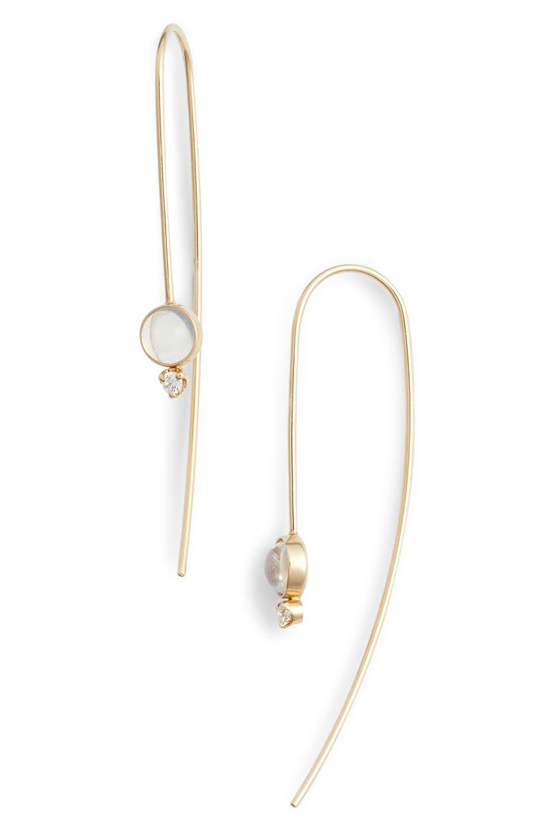 Moonstone & Diamond Threader Earrings, Main, color, YELLOW GOLD/ MOONSTONE