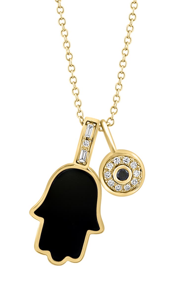 Diamond Evil Eye & Onyx Hamsa Pendant Necklace, Alternate, color, BLACK