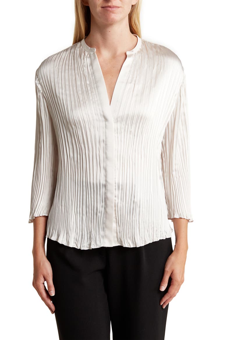 Pleated Satin Shirt, Main, color, HORCHATA