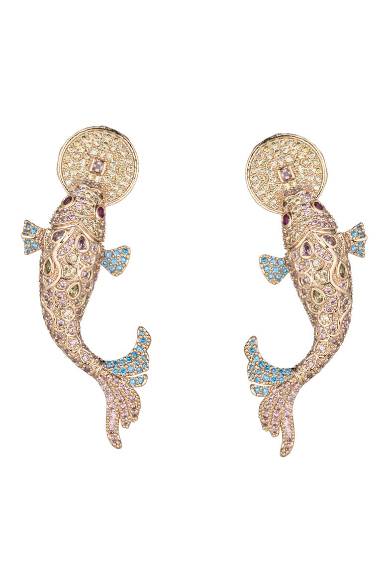 Zoe CZ Koi Fish Drop Earrings, Main, color, GOLD