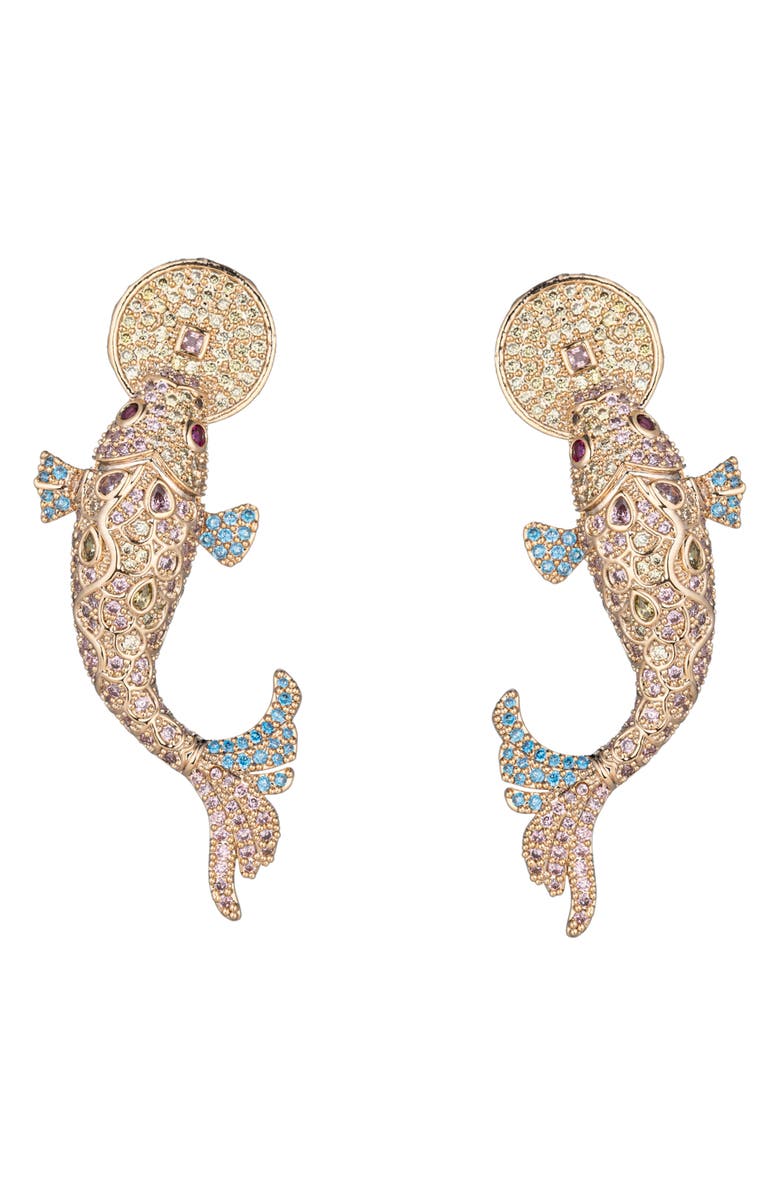 EYE CANDY LOS ANGELES Zoe CZ Koi Fish Drop Earrings, Main, color, Gold