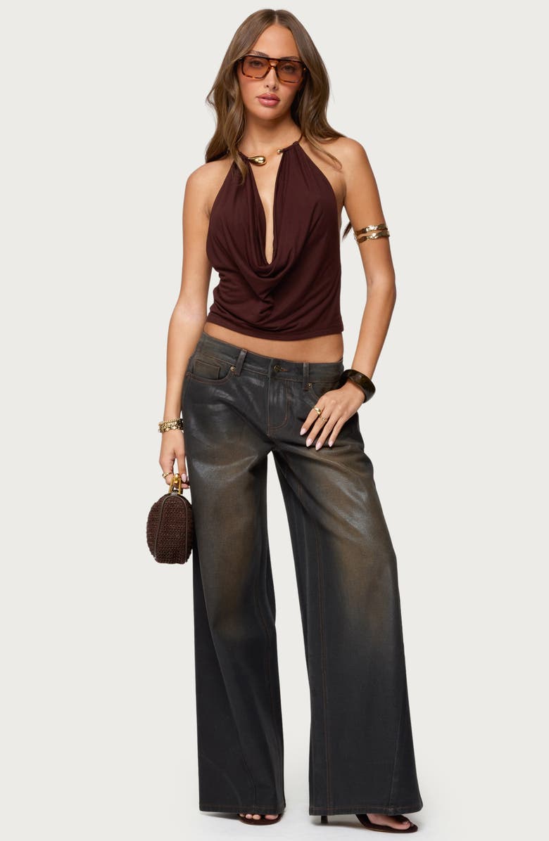 EDIKTED Mud Wash Oversize Wide Leg Jeans, Alternate, color, Black-Washed