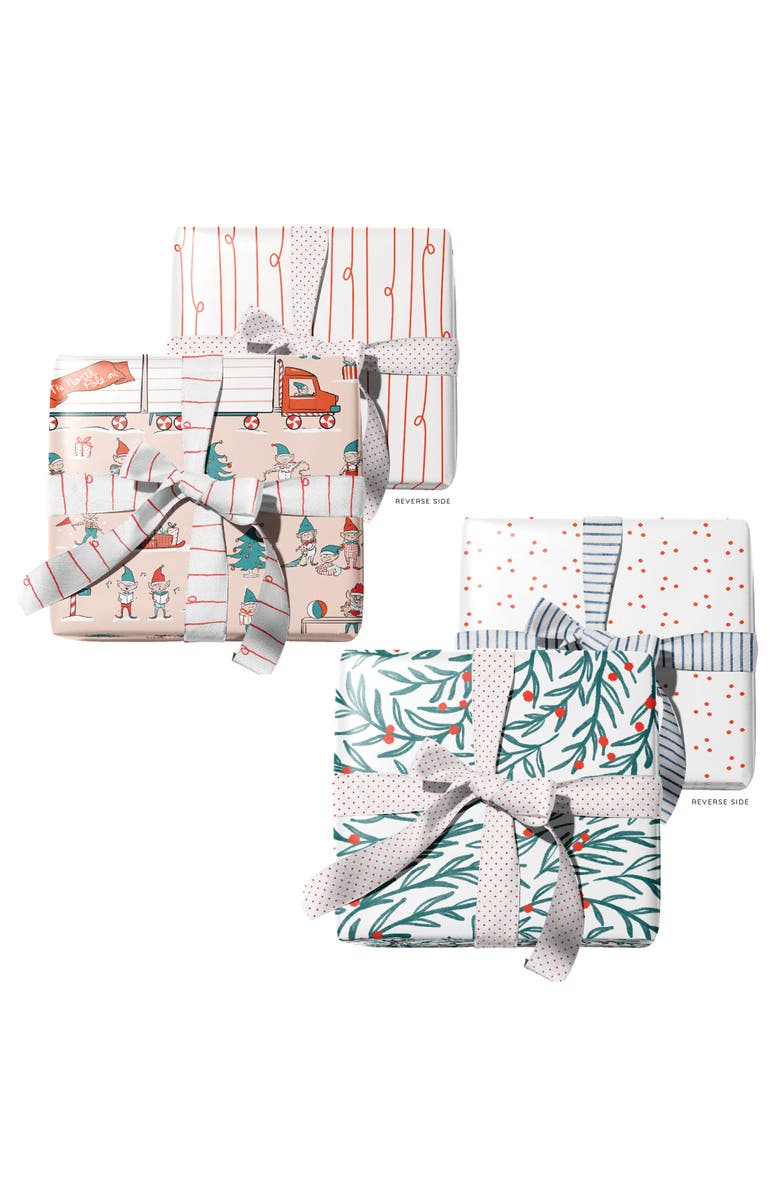 Ramus & Co Two-Sided "Elf Workshop" & "Wreath" Heavyweight Christmas/Holiday Gift Wrap, Alternate, color, Multicolored