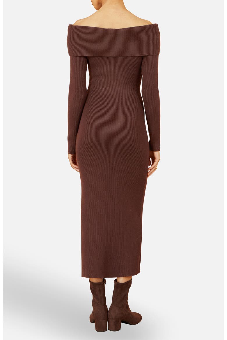 Bardot Knitted Fitted Midi Dress, Alternate, color, Brown