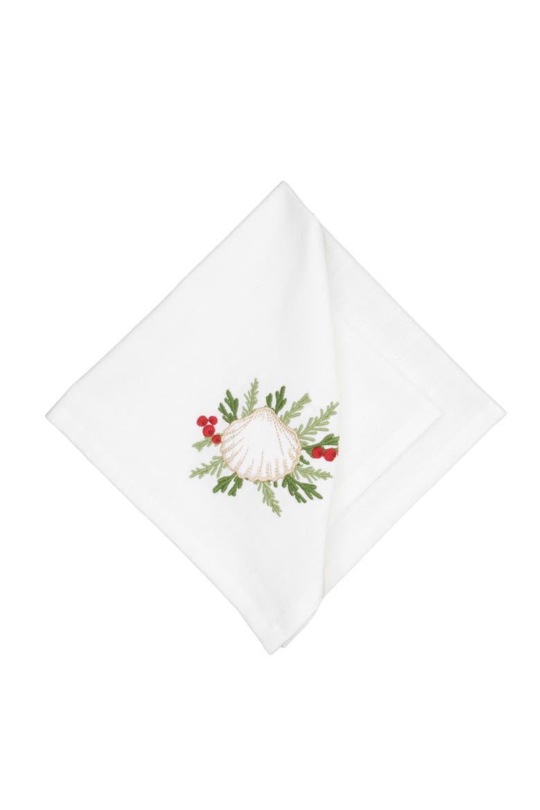Coastal Tidings Botanical Embroidered Set of 6 Cloth Napkins, Alternate, color, Green