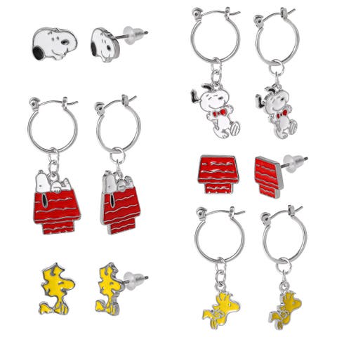 Snoopy Enamel 6 Piece Earring Set, Studs and Hoops