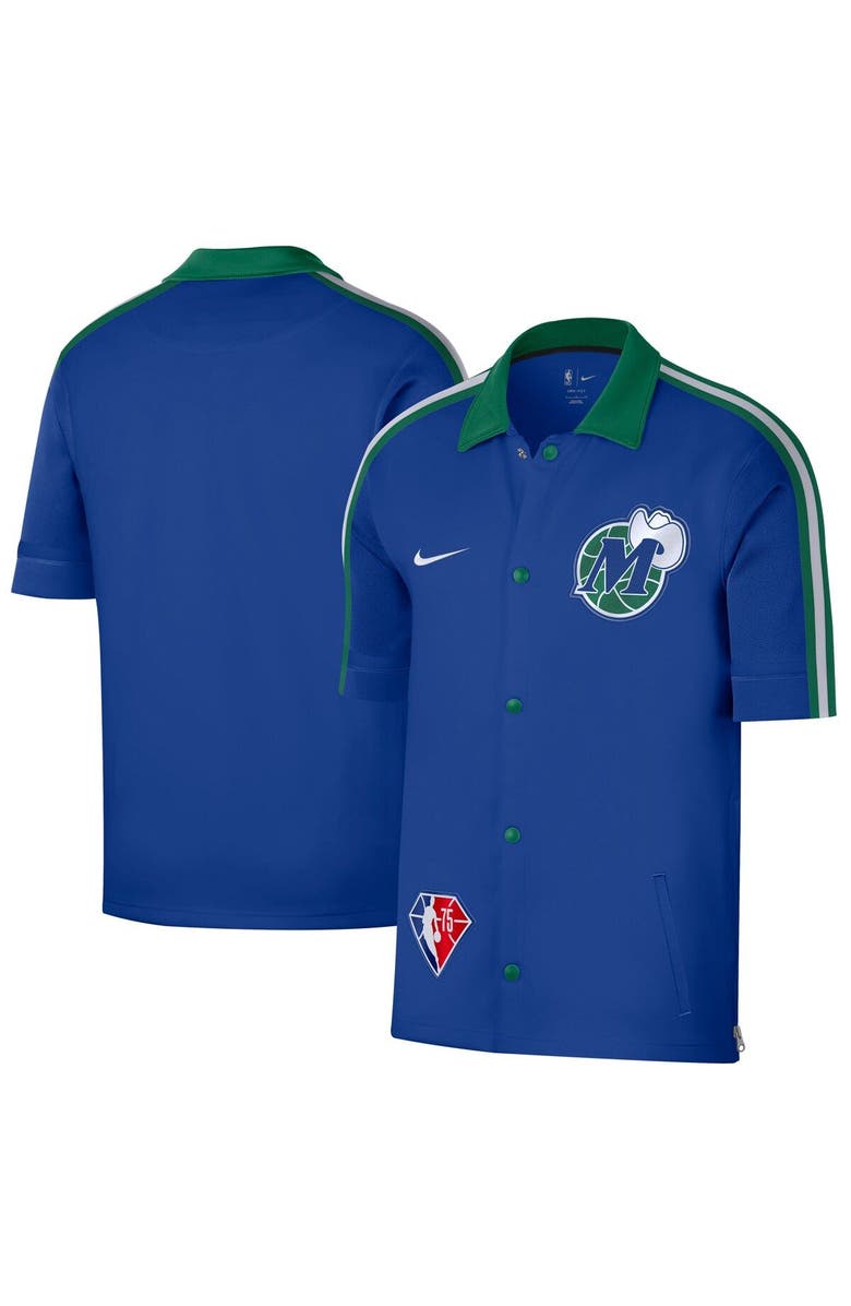 Nike Men's Nike Blue/Green Dallas Mavericks 2021/22 City Edition Therma Flex Showtime Short Sleeve Full-Snap Collar Jacket, Main, color,