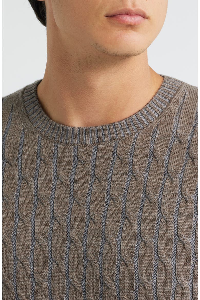 Crewneck Merino Wool Cable Sweater, Alternate, color, TAUPE