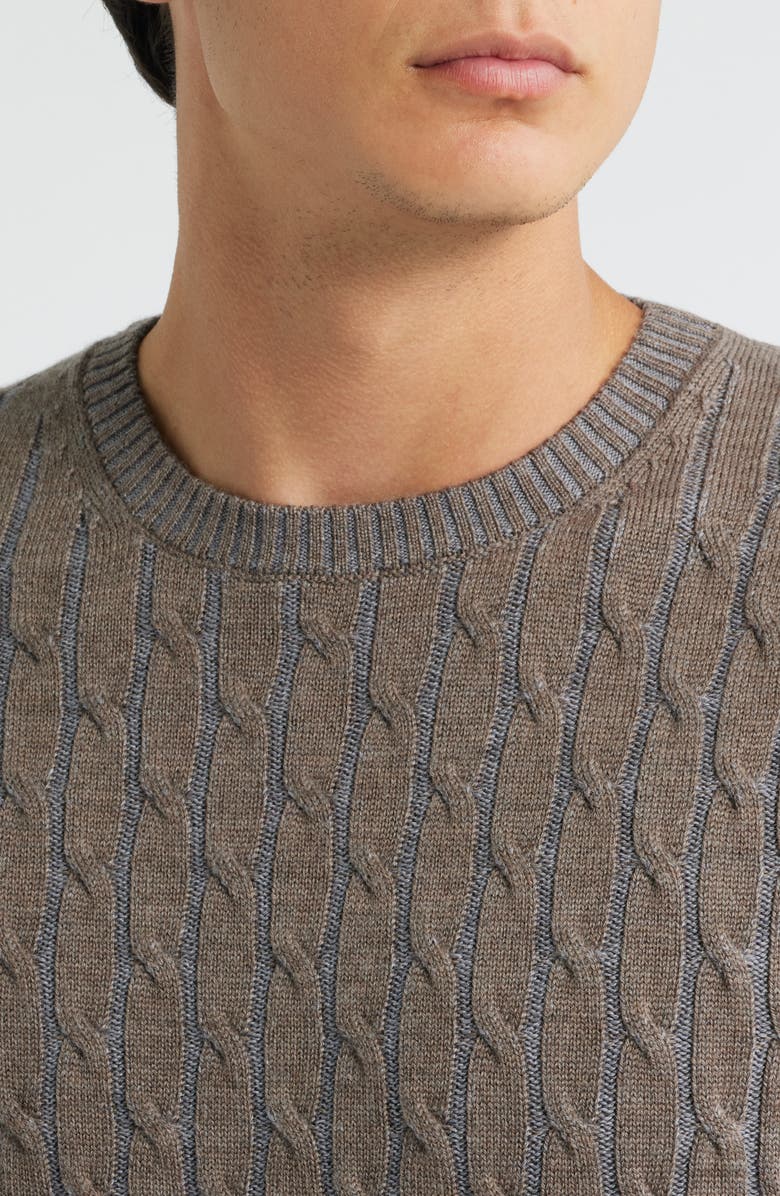 Jack Victor Crewneck Merino Wool Cable Sweater, Alternate, color, Taupe