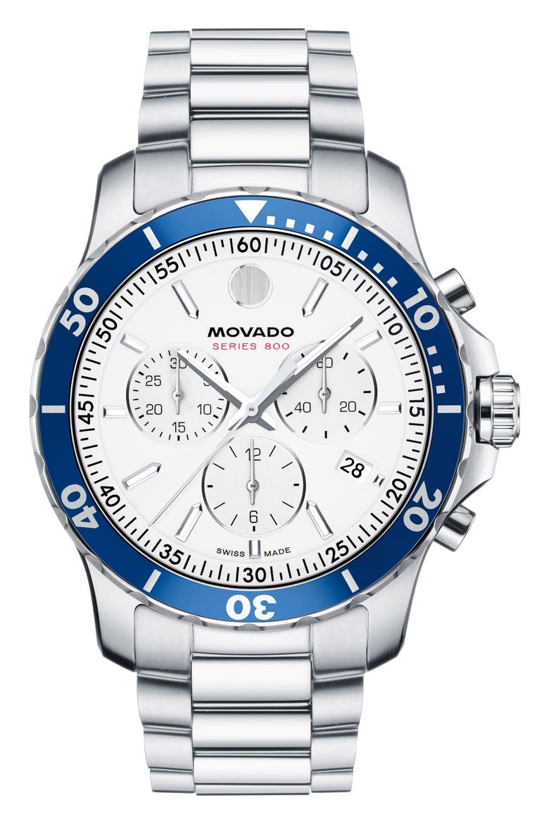 Series 800 Chronograph Bracelet Watch, 42mm, Main, color, WHITE