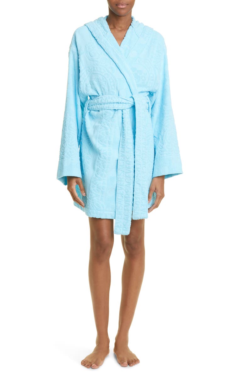 Versace Seashell Baroque Hooded Short Bath Robe, Main, color, 