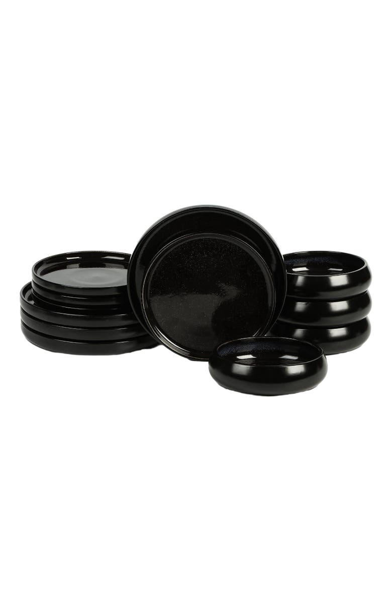 Stone Lain Lagoon Stoneware 12-Piece Dinnerware Set, Main, color, Black