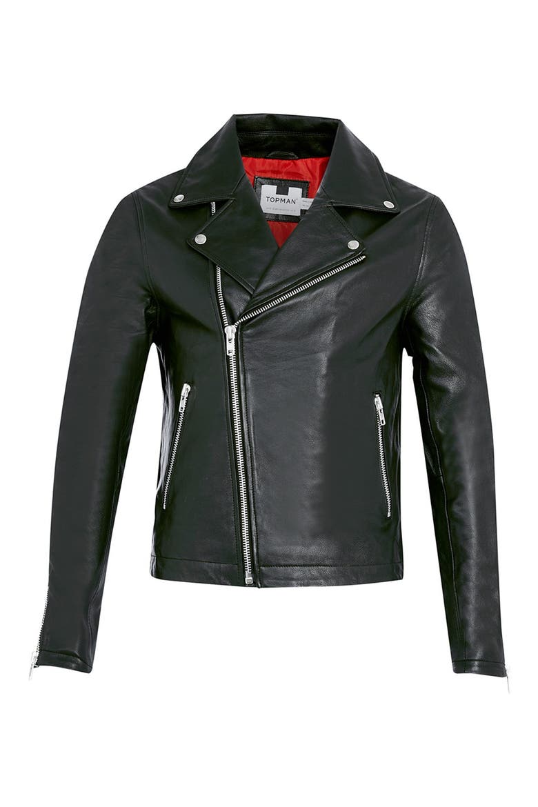 Black Leather Biker Jacket, Alternate, color, BLACK