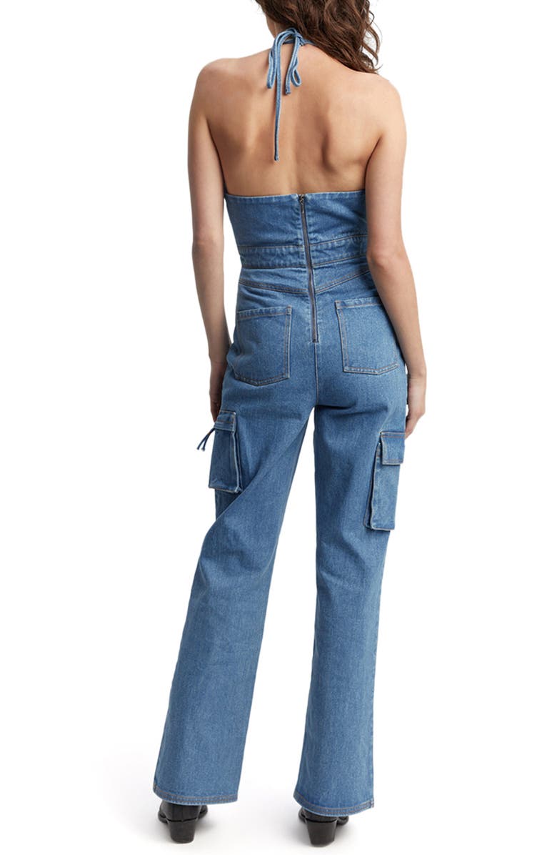 Bardot Zerah Denim Cargo Halter Jumpsuit, Alternate, color,