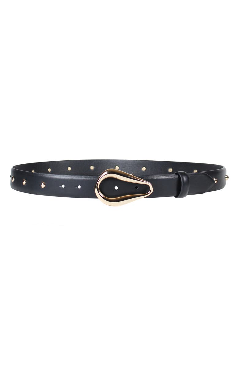 Linea Pelle Molten Plaque Buckle Faux Leather Belt, Main, color, Black