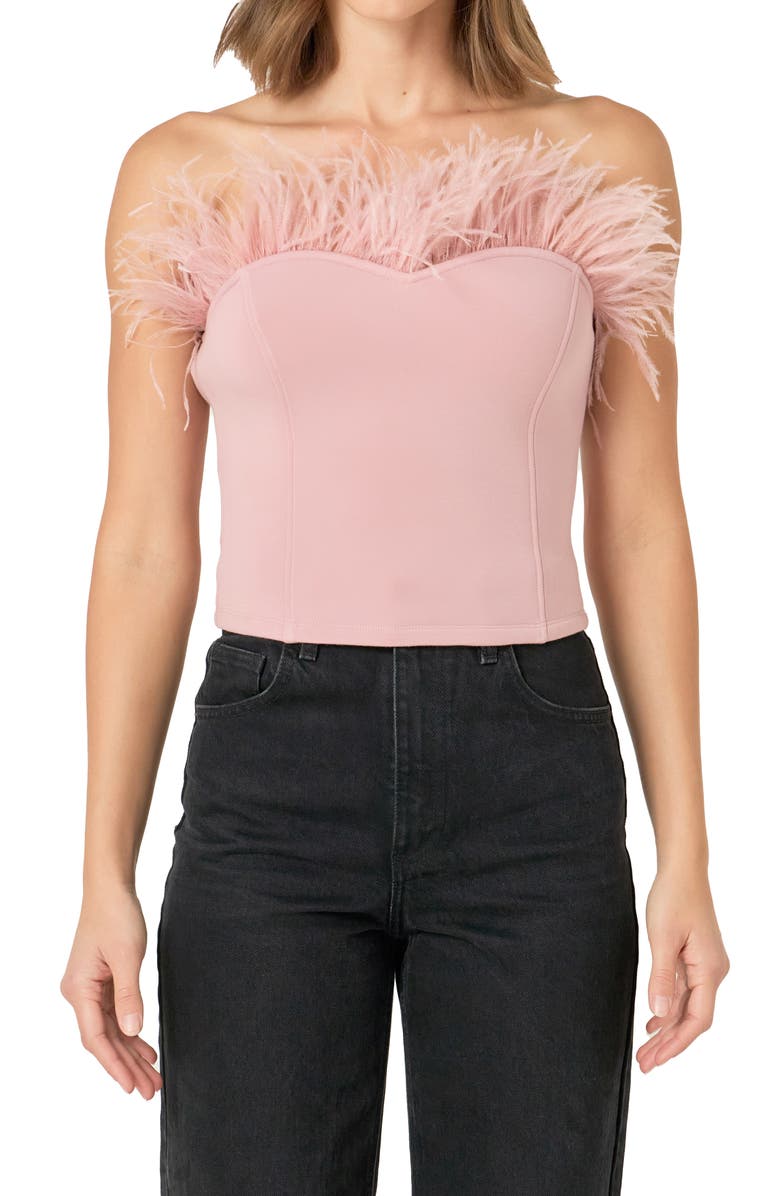 Endless Rose Feather Trim Strapless Top, Alternate, color, Mauve