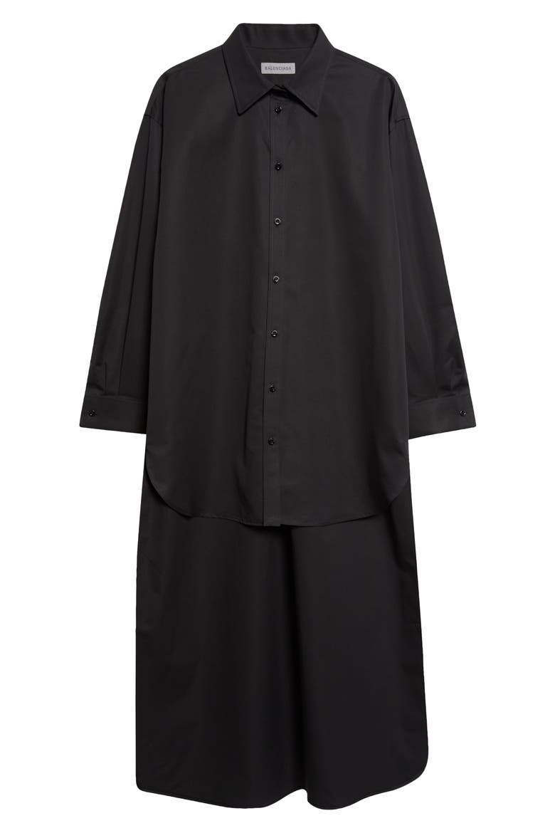 Organdi Cotton & Silk Poplin Button-Up Shirt, Main, color, 1000 BLACK