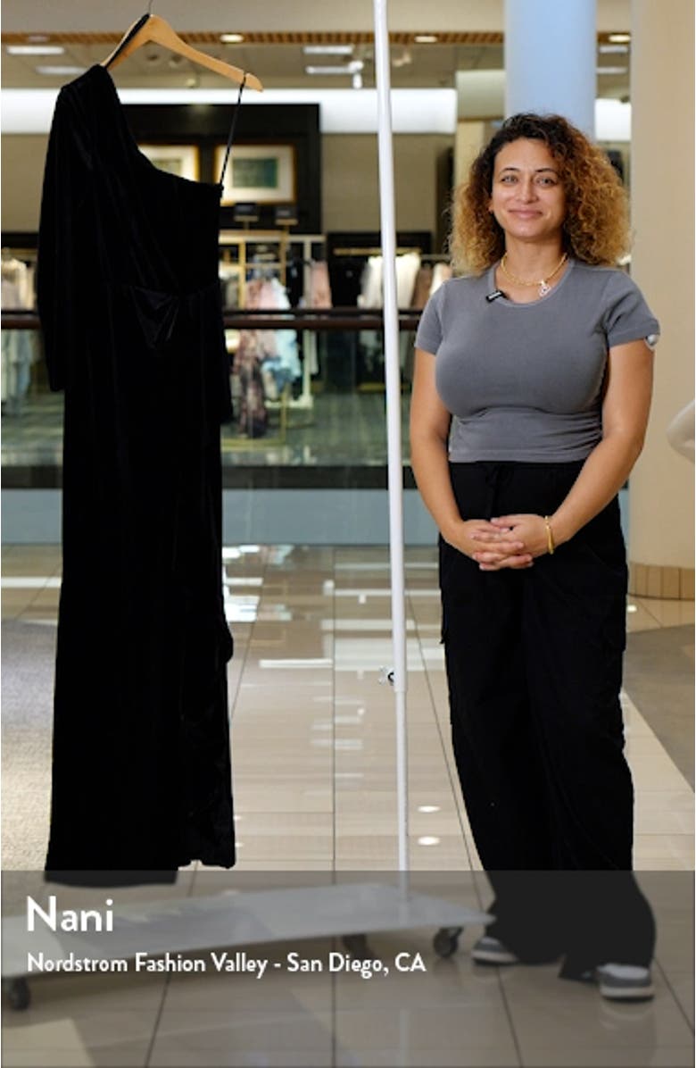 One-Shoulder Single Long Sleeve Velvet Gown, sales video thumbnail