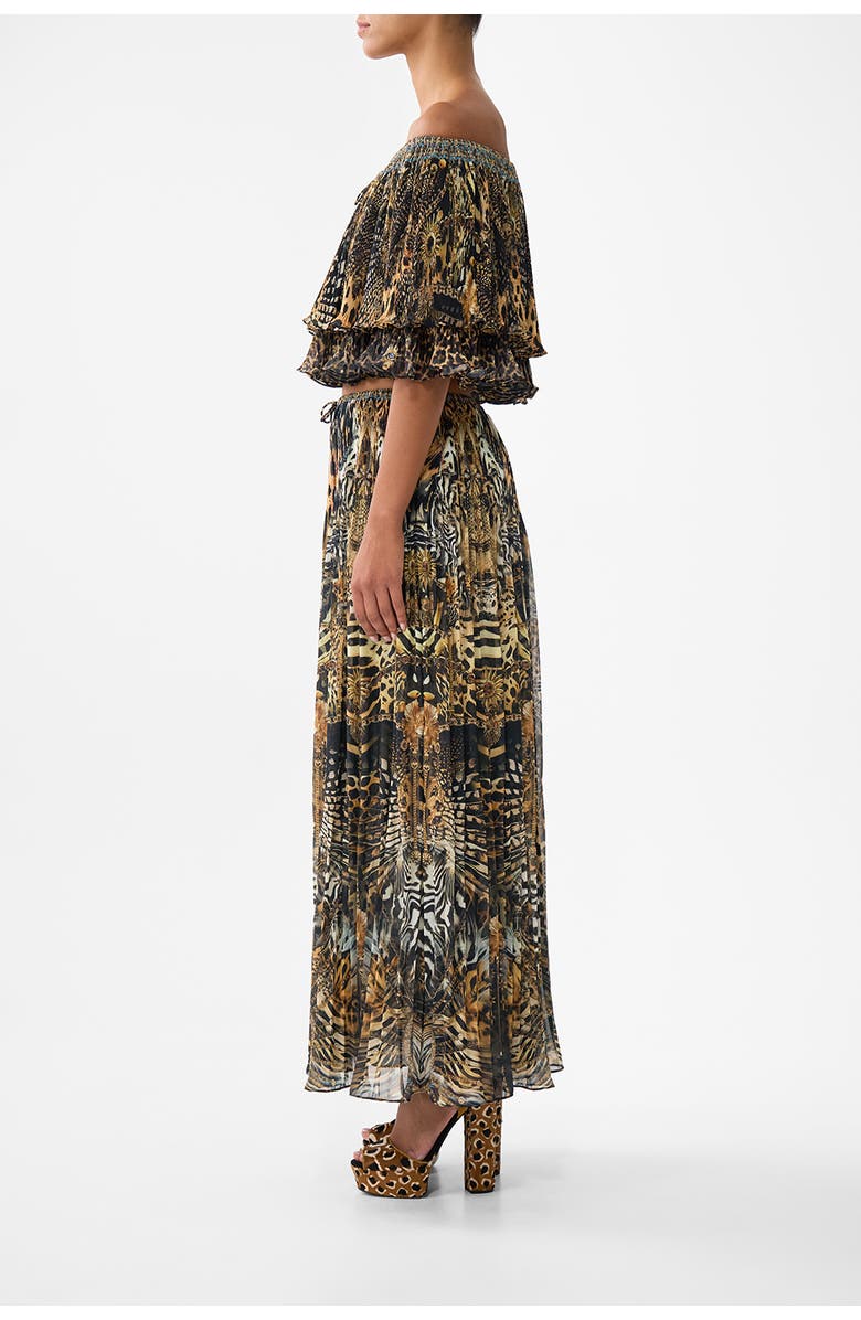 Camilla Pleated Midi Skirt, Alternate, color, Feline Folklore