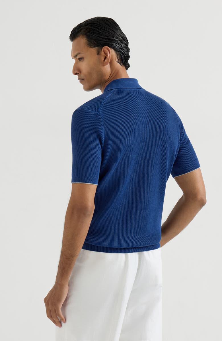 Brunello Cucinelli Half English rib knit polo, Alternate, color, Avio Blue