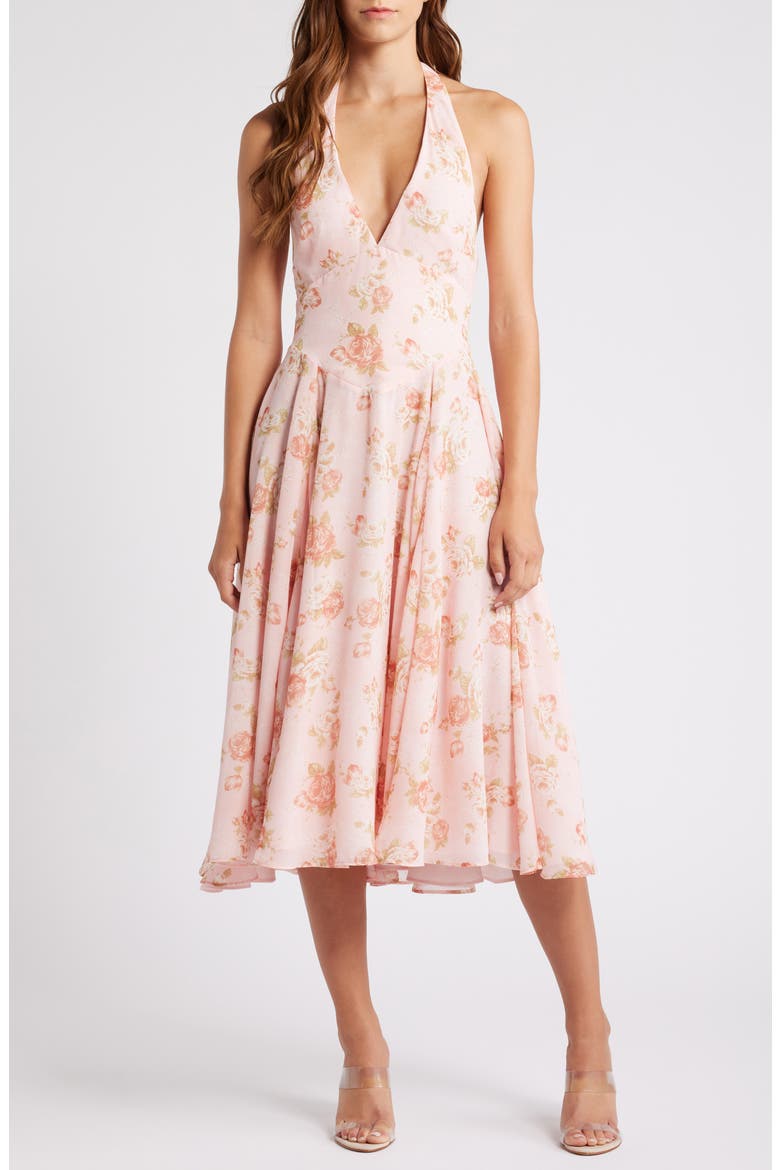 Solada Floral Halter Midi Sundress, Alternate, color, VINTAGE ROSE PRINT
